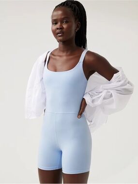 aerie Pale Blue Ribbed Tank Romper